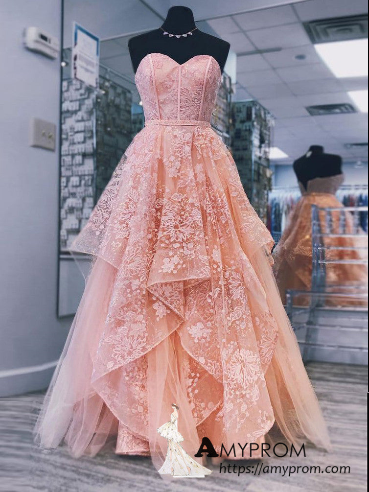 A-line Sweetheart Peach Prom Dresses ...